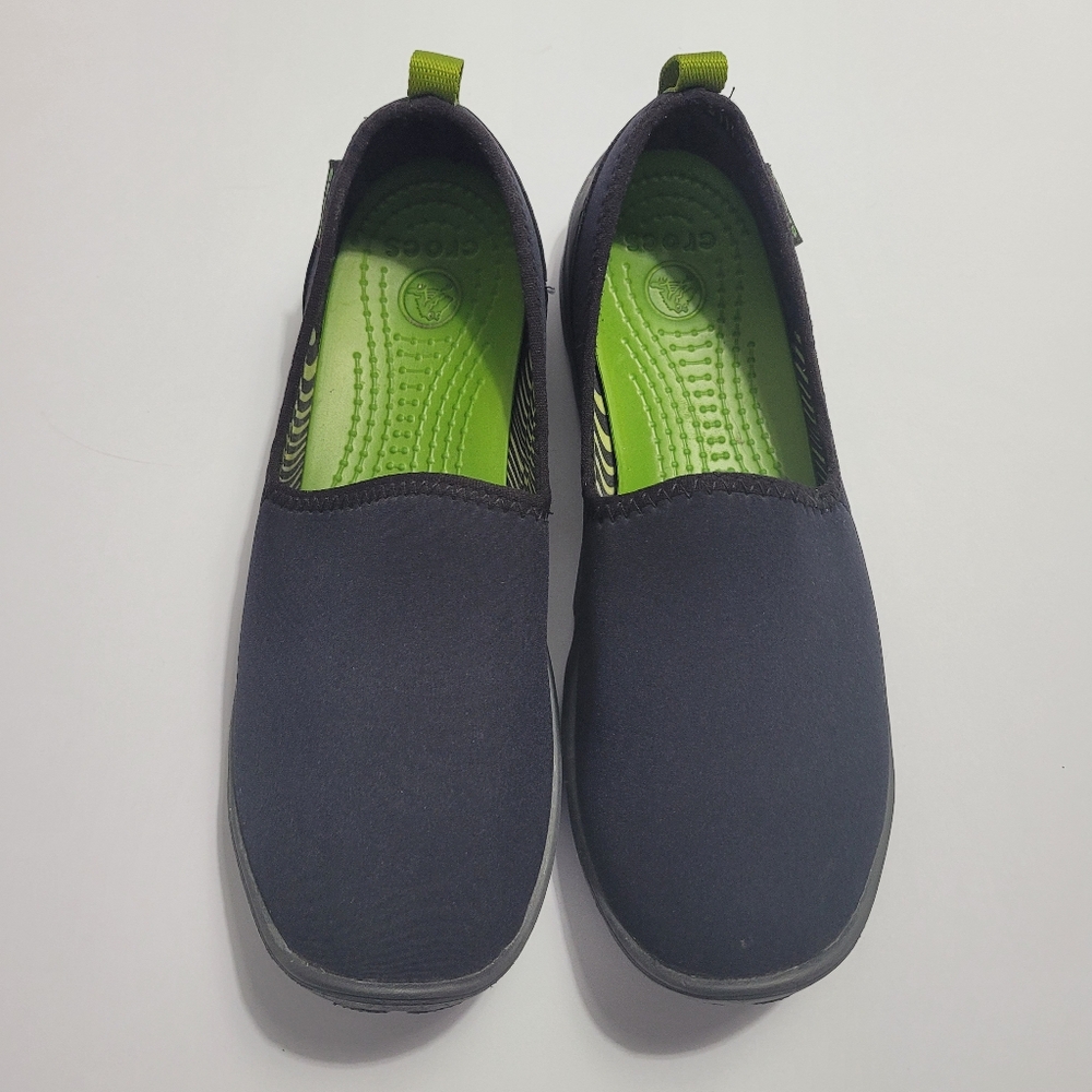 Crocs Duet Busy Day Women's Size 8w Black Green Comfort Slip On Strech Shoes